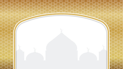 Gold Ramadan Kareem Islamic Background Frame with Mosque Silhouette
