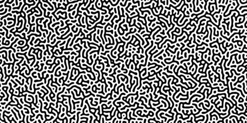 Abstract truing organic wallpaper Turing reaction diffusion monochrome seamless pattern with chaotic motion. Generative algorithm psychedelic background. Reaction-diffusion or truing pattern formation