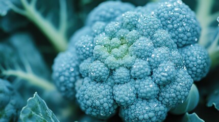 Close-up of Dew-Covered Romanesco Broccoli