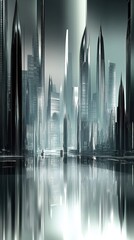 Obraz premium Futuristic Cityscape Reflected In Still Waters