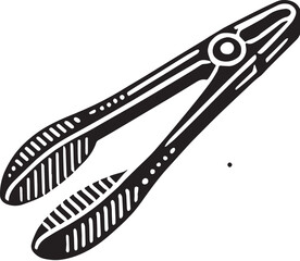 Black Color Tongs Silhouette Vector Illustration, Solid White Background. minimal vector design