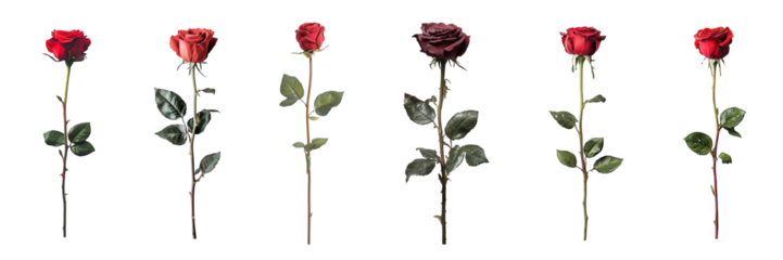 A collection of six beautiful roses in varying shades from red to deep burgundy, showcasing nature's elegance and vibrancy.