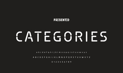 Digital modern alphabet font. Creative abstract urban, futuristic, fashion, sport, minimal technology typography.  Simple vector illustration with number