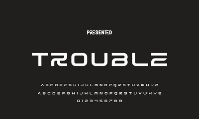 Digital modern alphabet font. Creative abstract urban, futuristic, fashion, sport, minimal technology typography.  Simple vector illustration with number