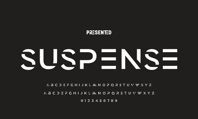 Digital modern alphabet font. Creative abstract urban, futuristic, fashion, sport, minimal technology typography.  Simple vector illustration with number