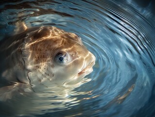 Fototapeta premium sunfish, capturing its flat, circular body and the gentle ripples in the water around it.