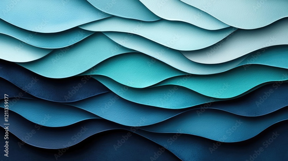 Poster water watercolor concept. abstract layered waves in various shades of blue create a calming visual a