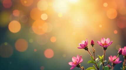 Serene Pink Blossoms Illuminated by Golden Hour Sunlight Against a Soft Bokeh Background