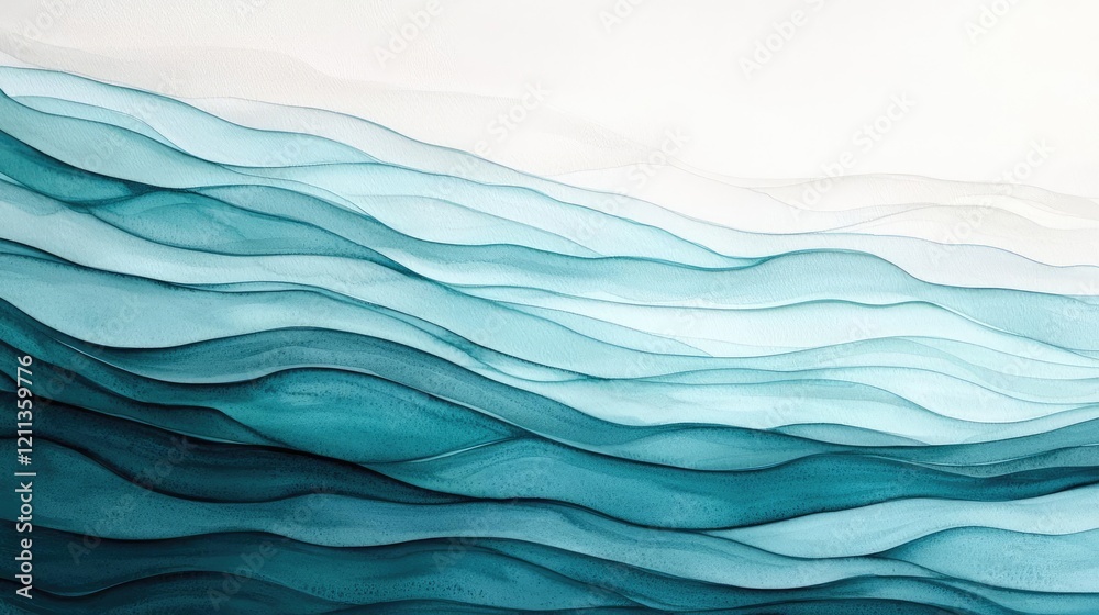 Poster water watercolor concept. abstract ocean waves in serene shades of blue, creating a tranquil and cal