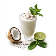 A tropical and creamy Coconut Mojito cocktail with coconut rum, coconut milk, muddled mint leaves