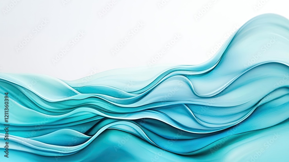 Poster Water watercolor concept. Abstract blue wave pattern with smooth curves and soft gradients in a minimalist style.