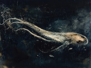 Obraz premium capturing a giant squid graceful movement through the water.