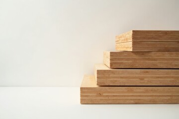 Stacked Wooden Sheets  Layers of Natural Wood Panels Displayed on a Neutral Background, Ideal for Construction, Craft, and Design Projects