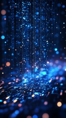 Blue Sparkles: Abstract Digital Rain and Glowing Circuitry
