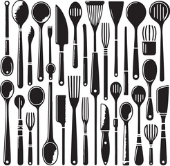 Black Color Wooden Spoon Silhouette Vector Illustration, Solid White Background. minimal vector design