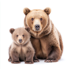 Tender brown bear and cub portrait in a studio setting for wildlife conservation and protection awareness