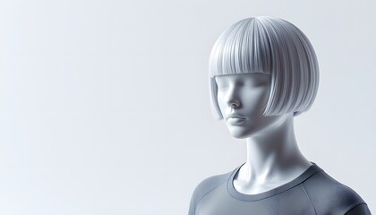 Stylish White Bob Wig on Mannequin Model