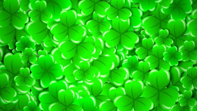 Clover leaf transition animation on black background. St. Patrick's day
