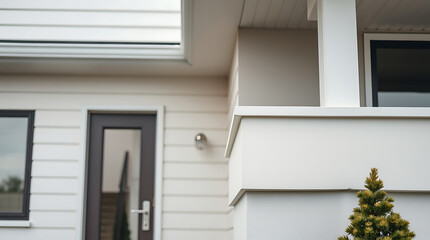 Fototapeta premium Modern House Exterior: White Facade, Contemporary Design, New Home, Real Estate