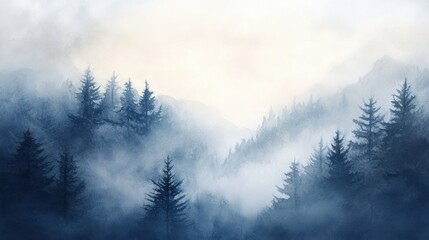 Misty Mountain Majesty: A Serene Watercolor Landscape