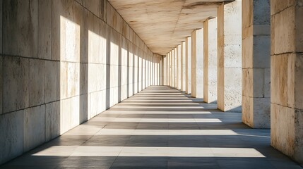 Sunlight through the columns of an old building in Lisbon, Portugal