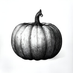 Autumn Pumpkin Still Life Illustration in Black and White with Vibrant Colors