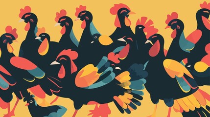 Festive Thanksgiving Celebration with Happy Turkeys in Flat Vector Style