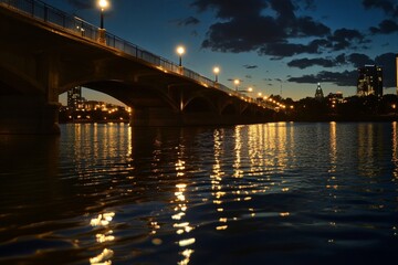 Naklejka premium Texas Capitol in Austin over Congress Bridge, Generative AI