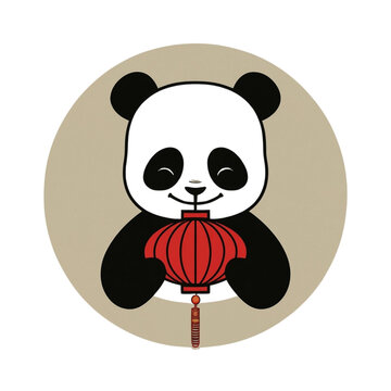 Chinese Panda Holding Red Lampion