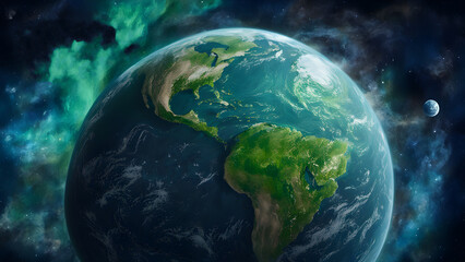 Fototapeta premium Stunning Earth image with nebula backdrop celebrating World Environment Day.