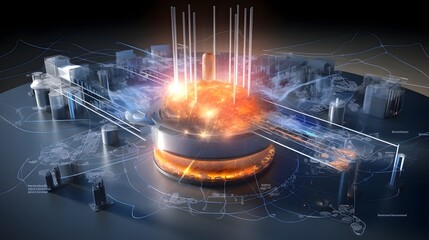 Detailed 3D schematic showcasing the intricate components and process of nuclear fission power the reactor core fuel coolant and other essential systems
