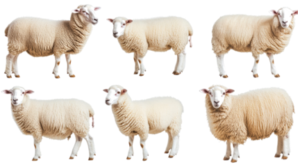 Domestic Sheep Collection Set on Transparent Background Generative AI