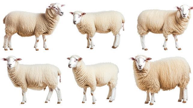 Domestic Sheep Collection Set on Transparent Background Generative AI