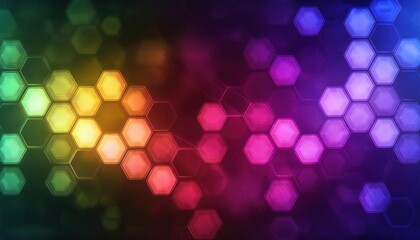vibrant hexagonal bokeh abstract with a rainbow gradient, ideal for creative backgrounds, graphic designs, and digital art projects