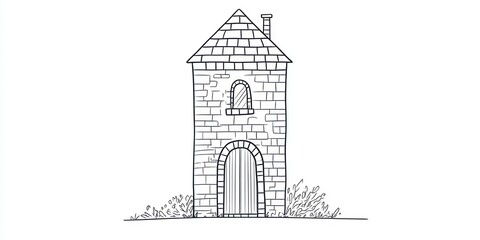 Fototapeta premium A Simple Drawing Of A Brick Tower House