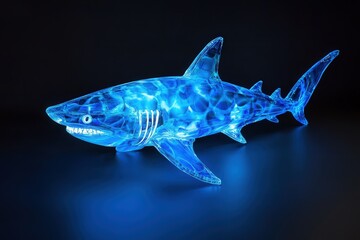 majestic shark swims gracefully through the glowing ocean, its streamlined form cutting through the water with ease.