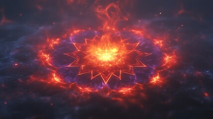 Fiery Mandala Design Burning Brightly In Darkness