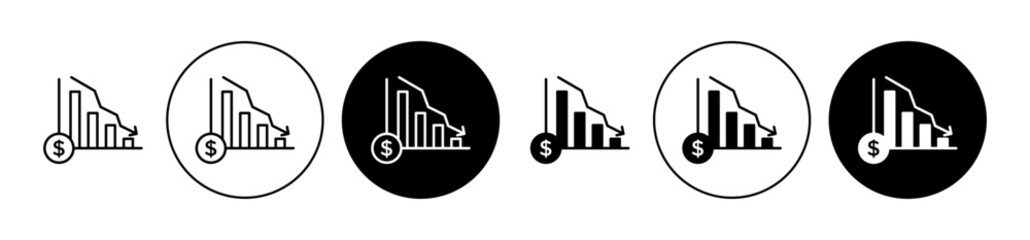 Economy crisis icons set in black filled and stroke line style