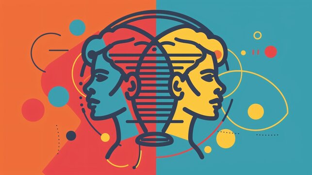 Lesbian Gender Sign Line Style Flat Vector Illustration