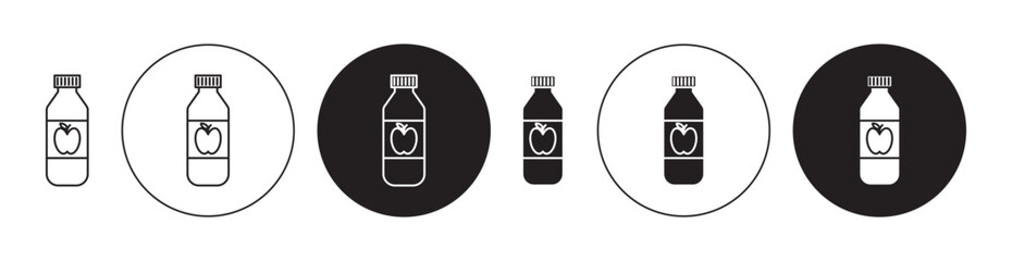 Juice bottle icons set in black filled and stroke line style