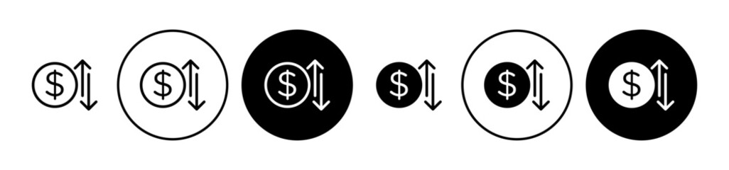 Operating profit loss icons set in black filled and stroke line style