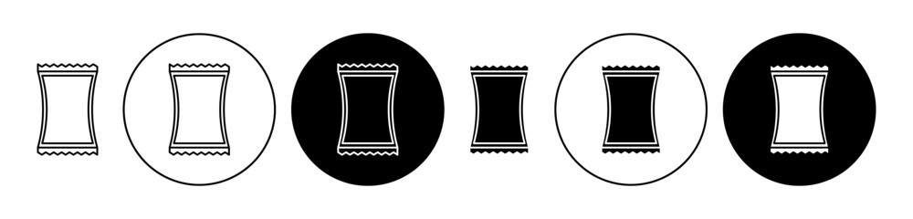 Packet soluble powder icons set in black filled and stroke line style