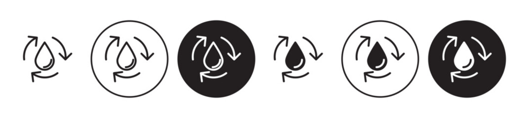 Recycle water icons set in black filled and stroke line style