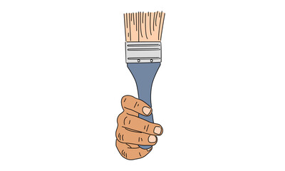 line art color of hand holding a paint brush