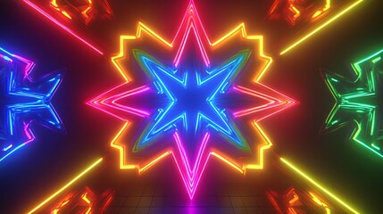 Vibrant Neon Lights Form Symmetrical Starburst Pattern