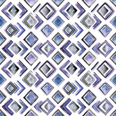 Colorful geometric pattern of diamonds in shades of blue and purple on a white background creating a visually striking design