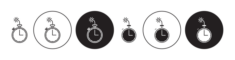Time bomb with clock icons set in black filled and stroke line style