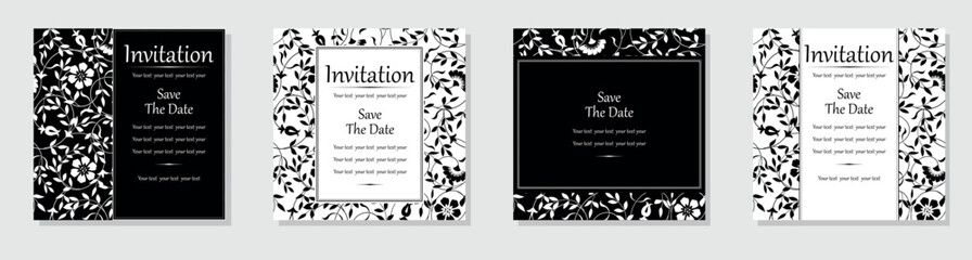 Set of abstract floral patterns. Vector seamless backgrounds. Perfect for invitations or announcements