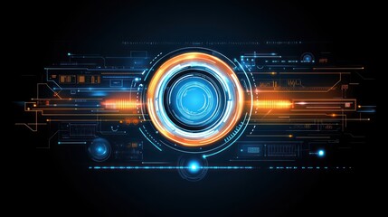 Futuristic digital interface glowing lens circuit