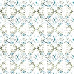 Soft floral pattern with blue and green accents suitable for fabric or wallpaper design